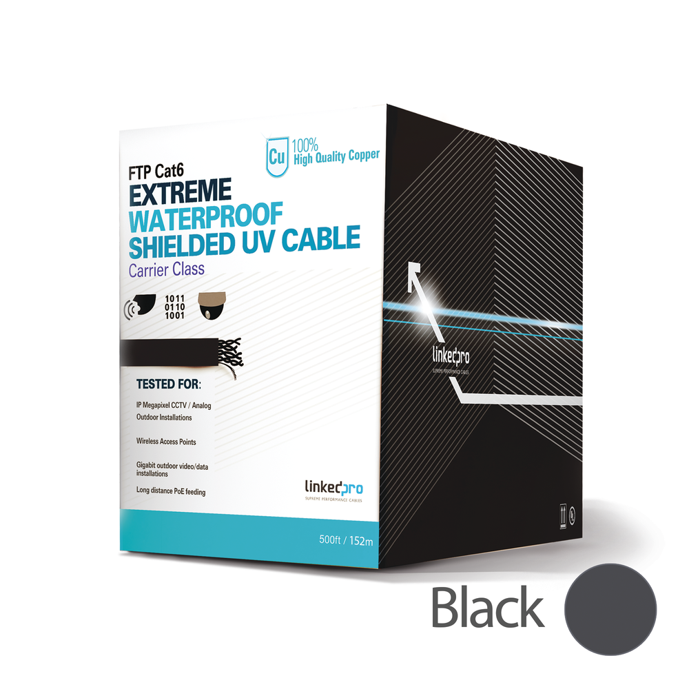 Linkedpro PRO-CAT-6-EXT/500 500 ft Shielded Cat6, FTP 100% , UL, Ideal for video surveillance and Data Networks, Outdoor Applications