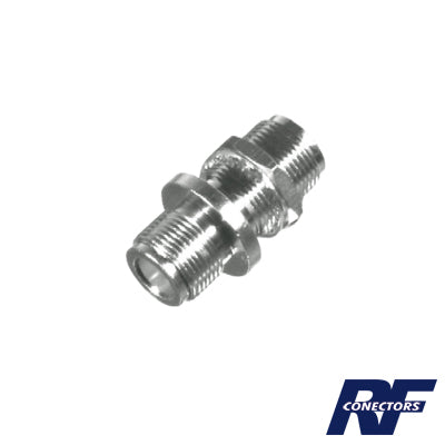 RF Industries RFN-1023 Double N Female Bulkhead Adapter, front Mount with Double D Flat and Silver Plated Body