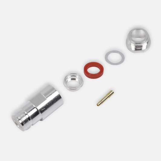 RF Industries RFN-1024-1SI N Female Connector to Clamp on LMR-400, 9913, 8214, CNT-400, RG8/U-SYS, RFLASH-1113 Cables, Silver/ Gold/ PTFE.