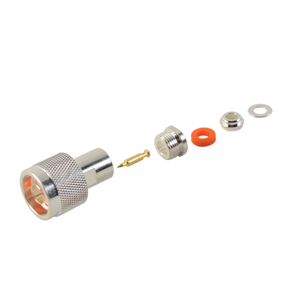 RF Industries RFN-1000-1S N Male Connector, Clamp for RG-58/U, RG-142/U, Silver/ Gold/ PTFE.