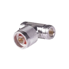 RF Industries RFN-1010-1 T Shape Adapter, from N Male to Double N-Female Connector, Silver/ Gold/ PTFE.
