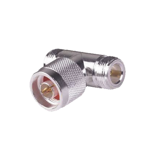 RF Industries RFN-1010-1 T Shape Adapter, from N Male to Double N-Female Connector, Silver/ Gold/ PTFE.