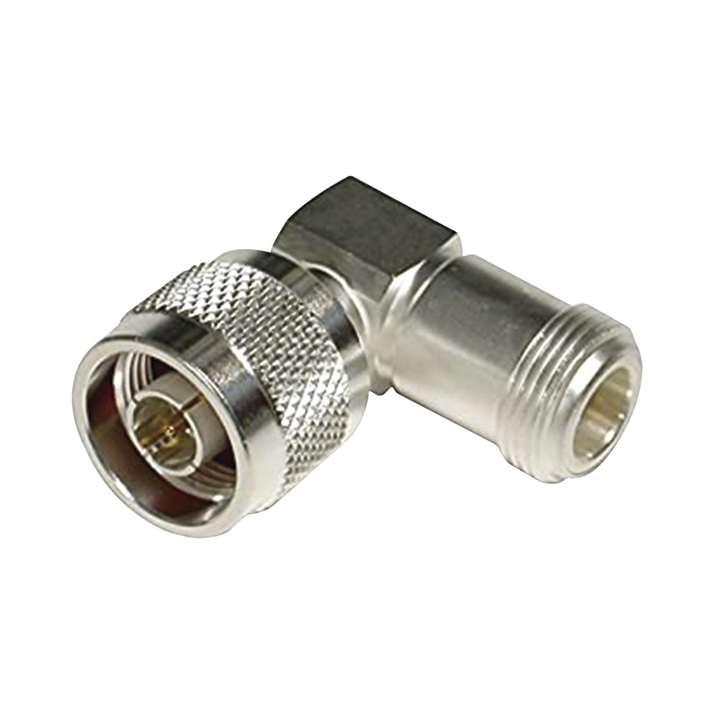 RF Industries RFN-1012-1 Right Angle Adapter from N Male to N Female Connector, Silver/ Gold/ PTFE.