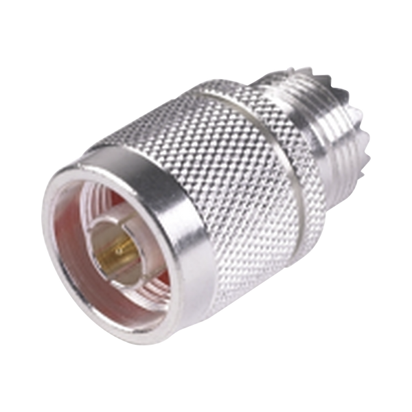 RF Industries RFN-1035-1 Straight Adapter from N Male to UHF Female (SO-239) Connector, Silver/ Gold/ PTFE.