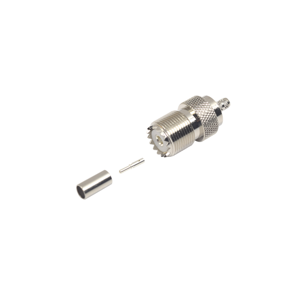 RF Industries RFU-527 UHF Female Connector (SO-239) to Crimp on RG-58/U, RG-142/U Cables, Nickel/ Silver/ Delrin.
