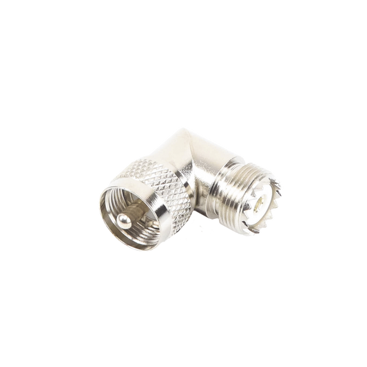 RF Industries RFU-532 Right Angle Adapter, from UHF Male (PL-259) to UHF Female (SO-239) Connector, Nickel/ Gold/ Delrin.