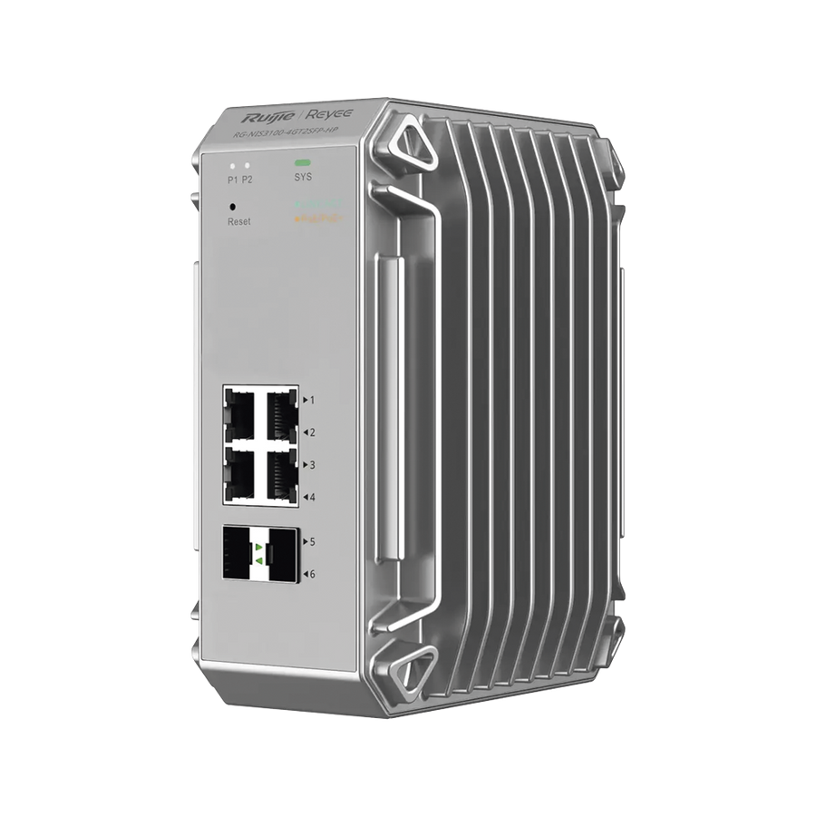 Reyee RG-NIS3100-4GT2SFP-HP(US) True Industrial-Grade Switch Specially Designed for Harsh Environments, 6-Port Gigabit Managed Switch with 4 PoE+ Ports, 2 SFP Uplink Ports