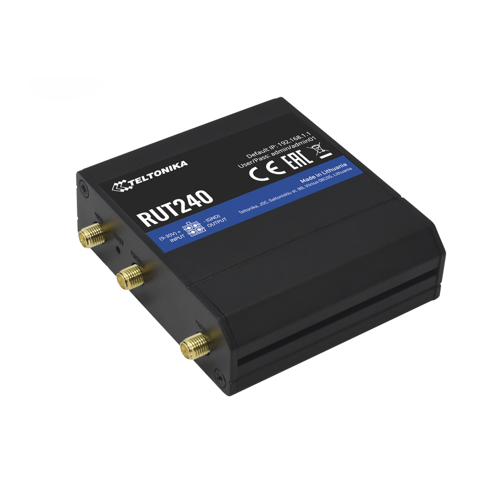 Teltonika RUT240 4G LTE Router RUT2400AU000 (US Version), SIM Card Slot, 2 Ethernet Ports 10/100 Mbps, 2.4 GHz Wi-Fi, User-Friendly Interface, Certificates: AT&T, T-Mobile Verizon.
