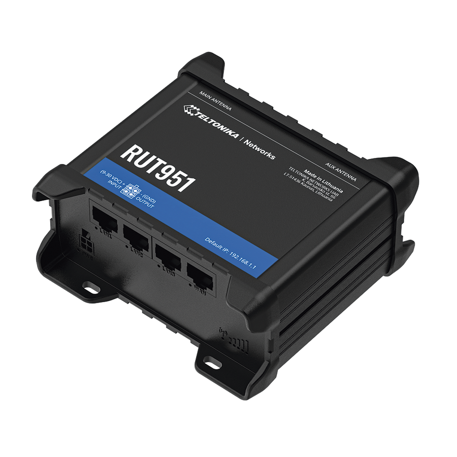 Teltonika RUT241 Industrial 4G Cellular Router, RUT241098000, 2 Ethernet Ports RJ45, WiFi 802.11b/g/n, WAN Failover, Compatible with Verizon, T-Mobile, and AT&T