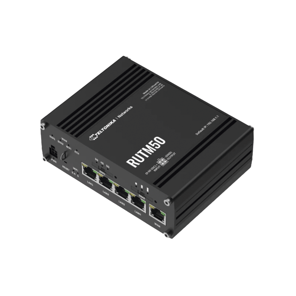 Teltonika RUTM50 5G Dual-SIM Router, up to 3.4 Gbps, RUTM50000000, 4 Ethernet Ports + 1 WAN Port, Wi-Fi Wave-2 802.11ac up to 867 Mbps, USB, Certificates: FirstNet, AT&T, T-Mobile Verizon