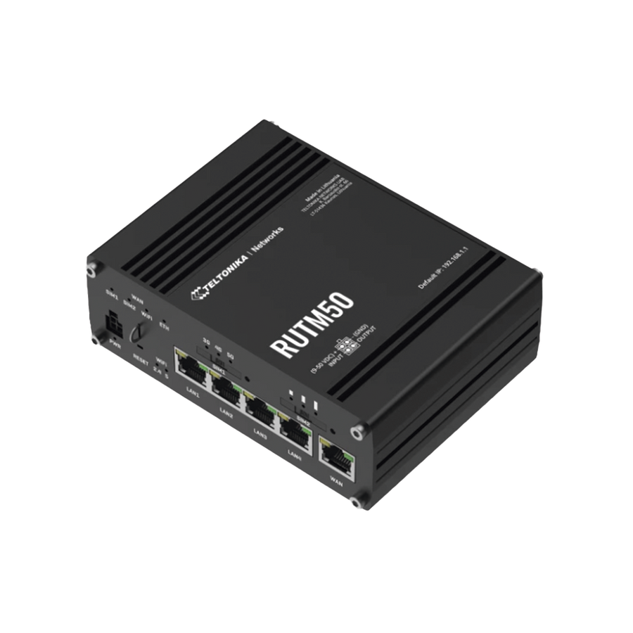 Teltonika RUTM50 5G Dual-SIM Router, up to 3.4 Gbps, RUTM50000000, 4 Ethernet Ports + 1 WAN Port, Wi-Fi Wave-2 802.11ac up to 867 Mbps, USB, Certificates: FirstNet, AT&T, T-Mobile Verizon