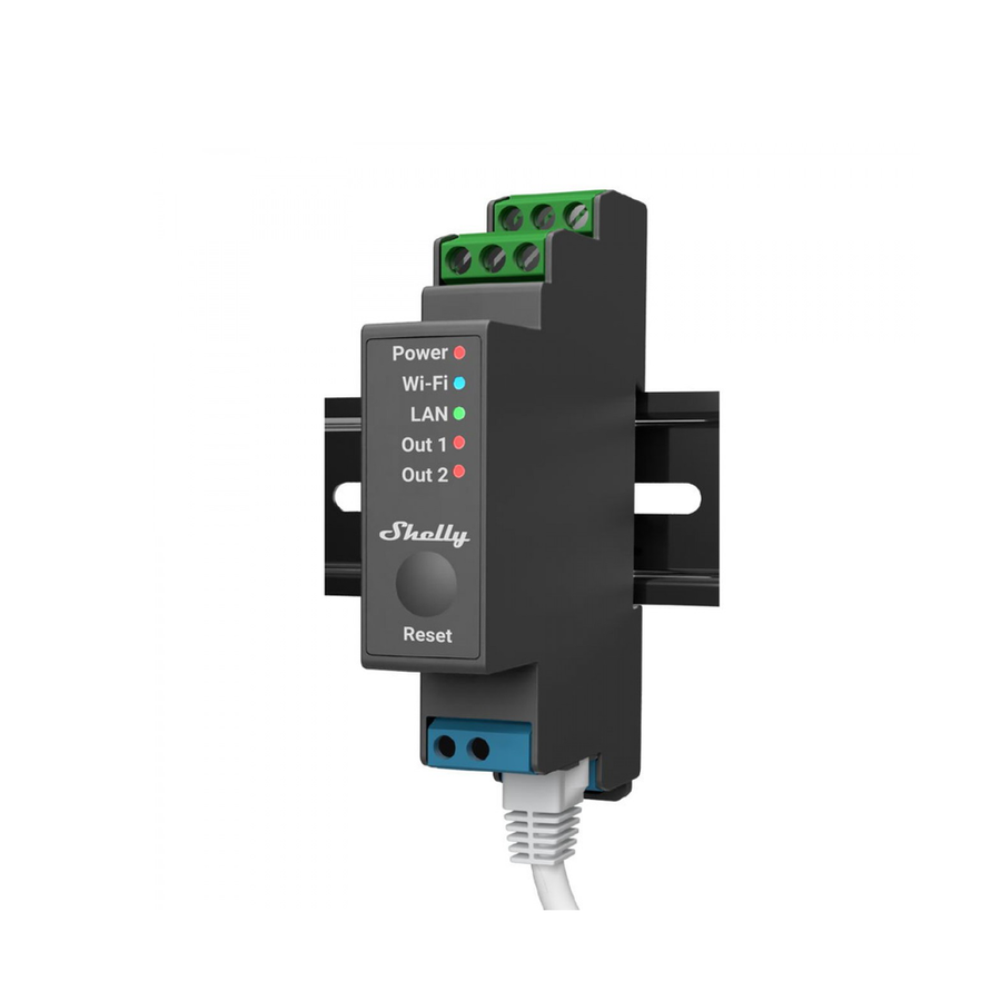 Shelly SHELLYPRO2 Wireless Switch Relay for Home Automation, App Works with iOS and Android, Max Charge 16A / FCC & UL