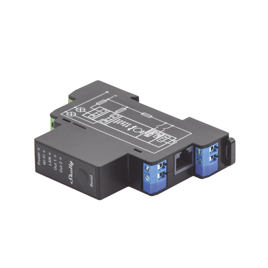 Shelly SHELLYPRO2PM Wireless Switch Relay for Home Automation, App Works with iOS and Android, Max Charge 16A / FCC & UL