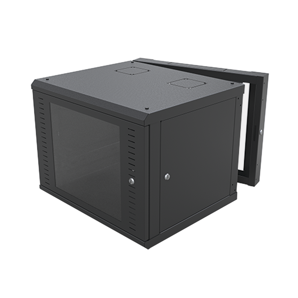 Linkedpro SR-1909-GAP-V4 Wall-Mount Swing Cabinet (with Rear Frame) with 19" Rack and 9 Units. Tempered Glass Window.