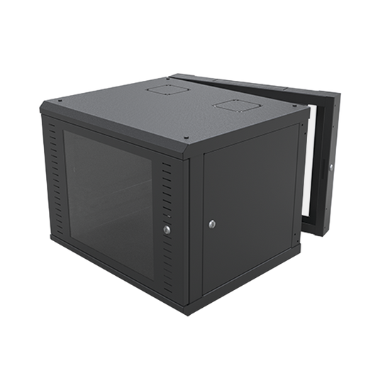 Linkedpro SR-1909-GAP-V4 Wall-Mount Swing Cabinet (with Rear Frame) with 19" Rack and 9 Units. Tempered Glass Window.