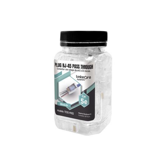 Linkedpro TC5S-PASS 100 pieces bottle with modular Plugs Pass through RJ45 Cat5e shielded, 30 micron gold plated for extreme durability