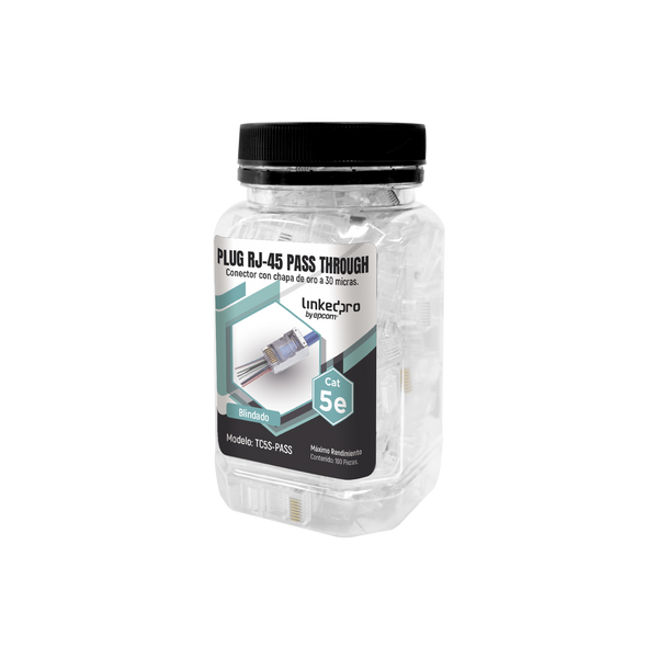 Linkedpro TC5S-PASS 100 pieces bottle with modular Plugs Pass through RJ45 Cat5e shielded, 30 micron gold plated for extreme durability