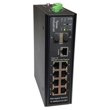 Tycon 10-Port Industrial Managed Gigabit PoE Switch PoE DIN Rail Mount