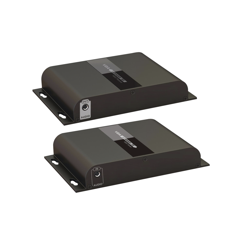 Epcom Titanium TT383VGA VGA Extender Kit over Cat 5e/6 network cable / Resolution 1080P @60Hz / Transmission distance 100 m with Cat5e and 120 m with Cat6. / 3.5mm audio jack / Output resolution indicator / Power supply included.