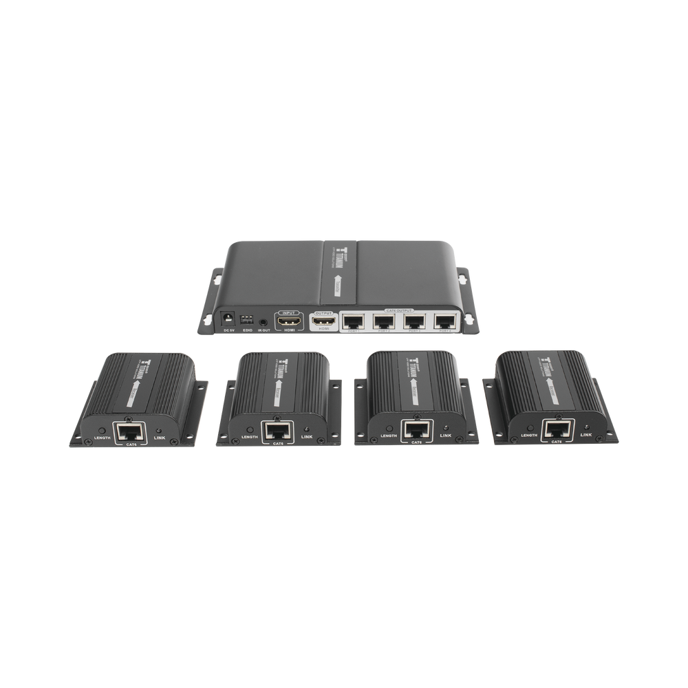 Epcom Titanium TT714PRO HDMI Splitter and Extender Kit (Extender Splitter) / Splits 1 HDMI Source to 4 Screens / Extends the HDMI signal up to 40 m / 1080P Resolution @ 60 Hz / Cat 6/6a/7 / Zero Latency / Loop Output on Tx / IR / Power only the Tx (PoC).
