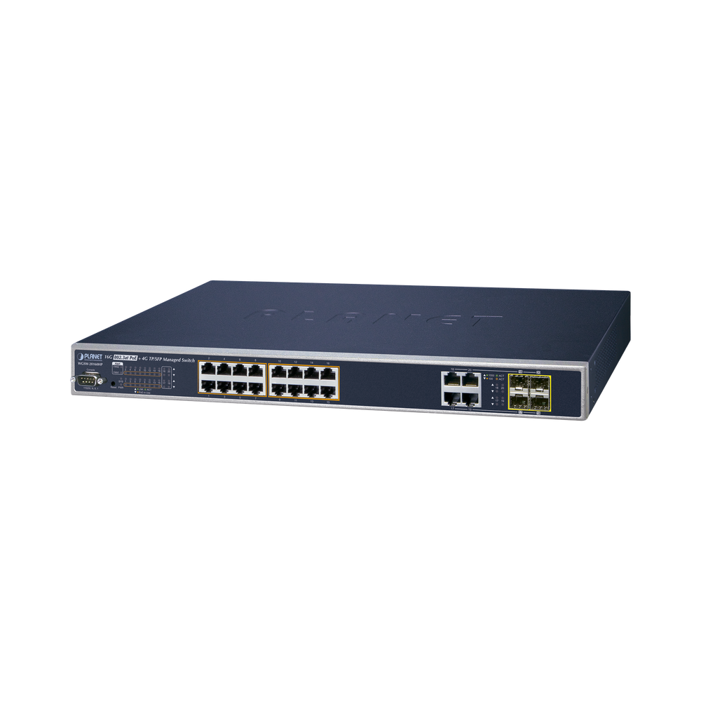 Planet WGSW-20160HP 16-Port 10/100/1000Mbps 802.3at PoE + 4 Port Gigabit TP/SFP Combo Managed Switch