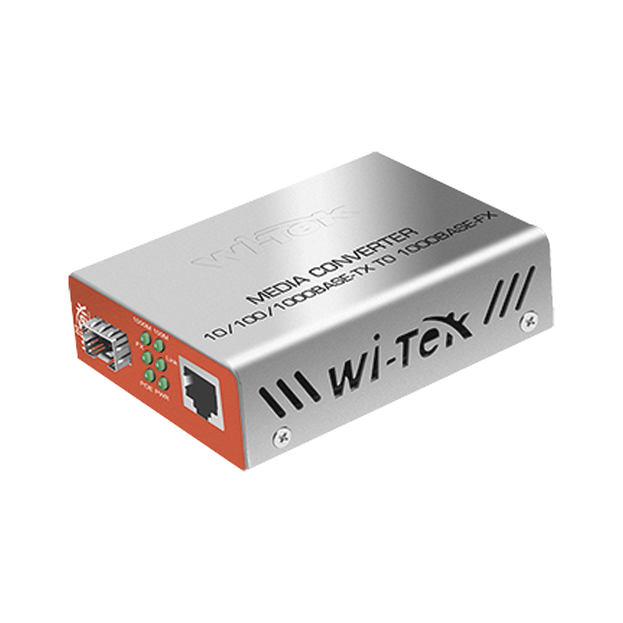 Wi-Tek WI-MC-111GP Media Converter / 1 RJ45 100/1000 Mbps PoE Out 802.3af/at Port / 1 SFP 1000Mbps Port / Up to 25 Km