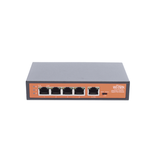 Wi-Tek WIPE51G Gigabit PoE Extender with 1x PoE Input PoE 802.3af/at/bt, 4x PoE Output, 802.3af/at, 250m Long-Range, Plug & Play