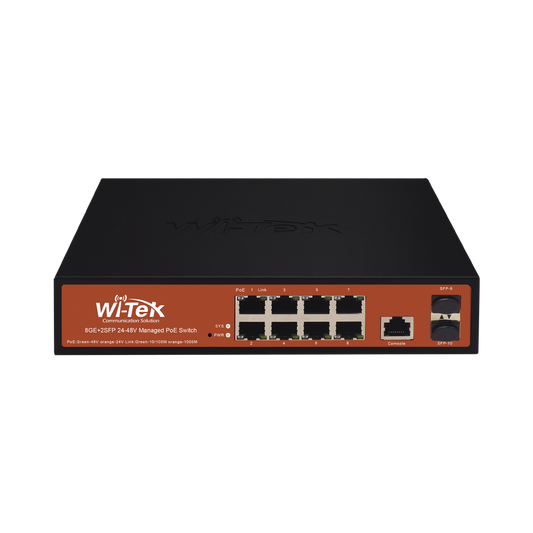Wi-Tek WI-PMS310GF-ALIEN 8 GE + 2 SFP Ports 24/48V Mixed L2 Managed PoE Switch, 2 SFP Slots, 150W power budget