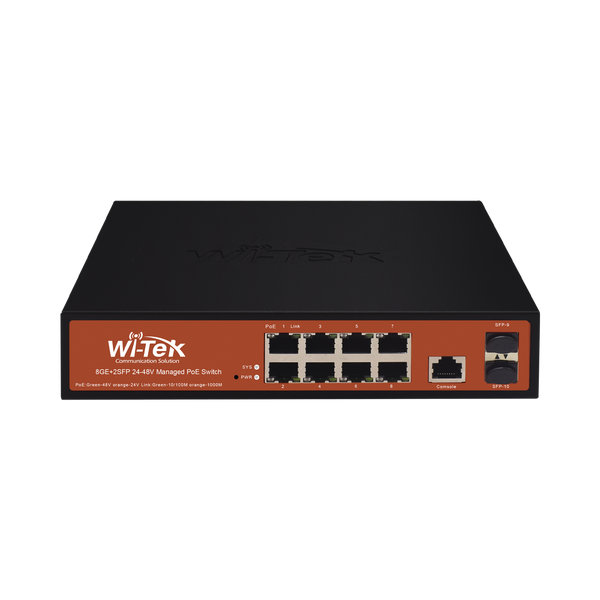 Wi-Tek WI-PMS310GF-ALIEN 8 GE + 2 SFP Ports 24/48V Mixed L2 Managed PoE Switch, 2 SFP Slots, 150W power budget