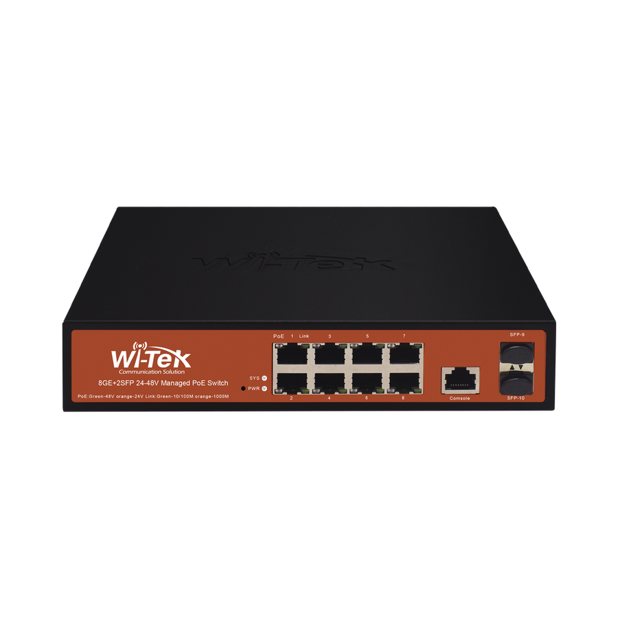 Wi-Tek WI-PMS310GF-ALIEN 8 GE + 2 SFP Ports 24/48V Mixed L2 Managed PoE Switch, 2 SFP Slots, 150W power budget