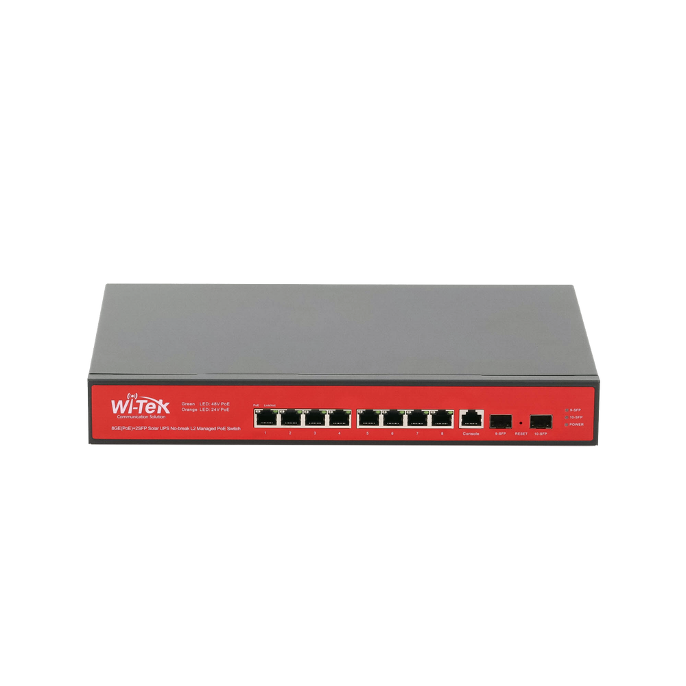 Wi-Tek WI-PMS310GF-UPS-PLUS Solar 10-Port Gigabit Managed PoE Switch with Integrated Controller for Solar Panels and Batteries, 150W Power Budget / Ideal for Outdoor Cabinet Installations