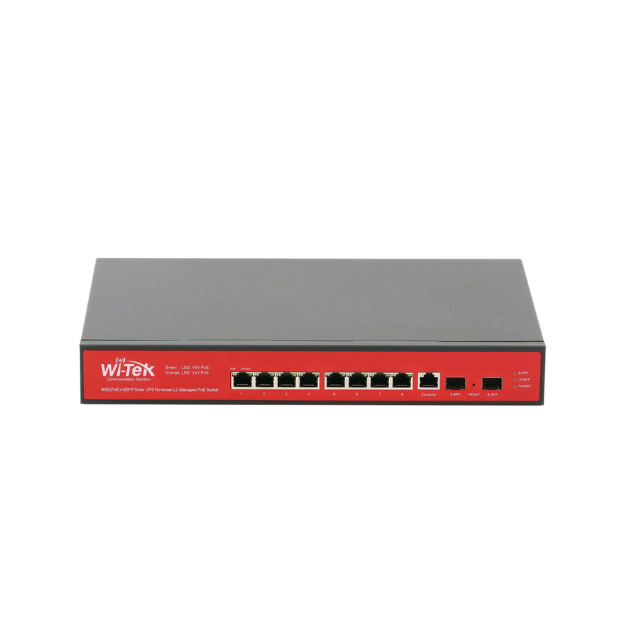 Wi-Tek WI-PMS310GF-UPS-PLUS Solar 10-Port Gigabit Managed PoE Switch with Integrated Controller for Solar Panels and Batteries, 150W Power Budget / Ideal for Outdoor Cabinet Installations
