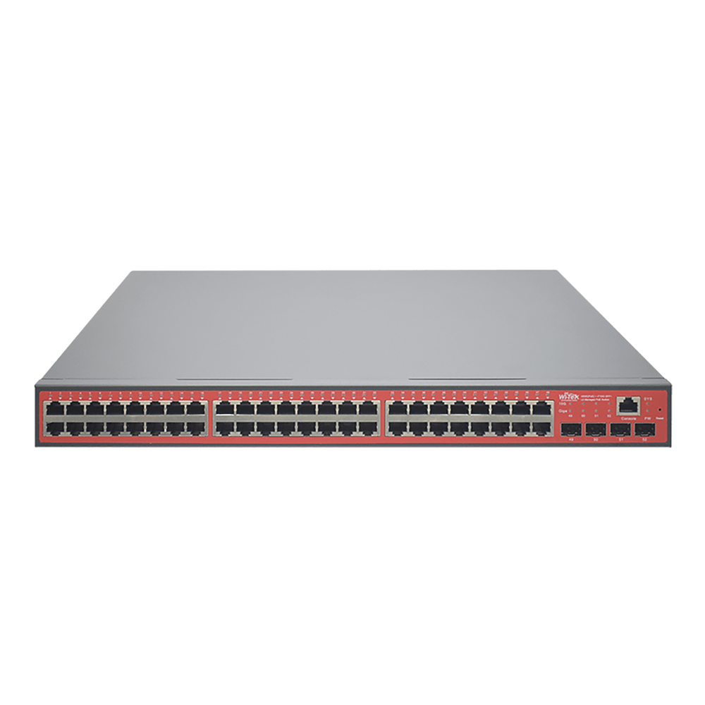 Wi-Tek WI-PMS552F 48-Port Layer 2+ Managed Gigabit PoE Switch with 4x10G SFP+ Uplink Slots, 565W Power Budget, Static Routing, and Advanced Management & Security Features