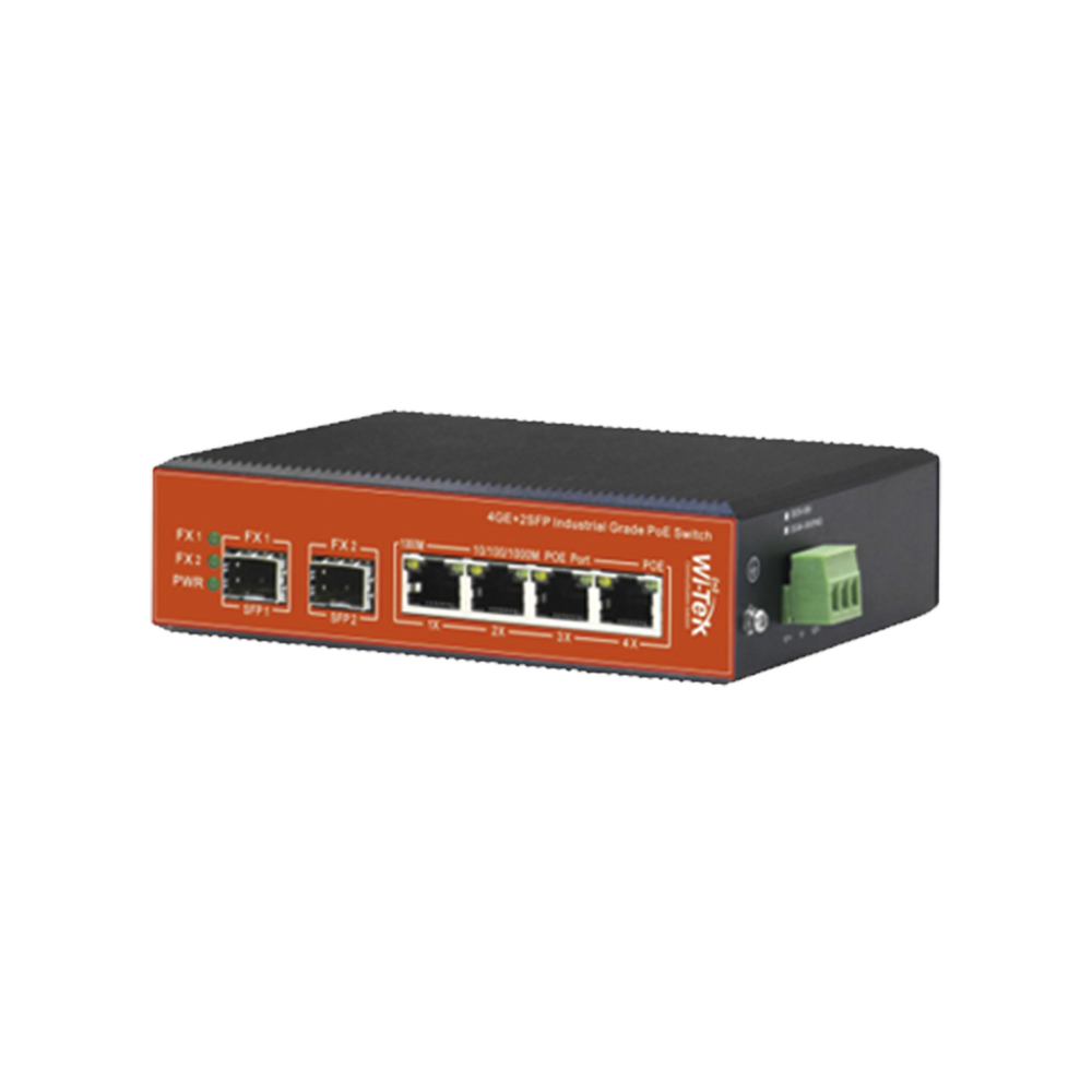 Wi-Tek WI-PS306GF-IV2 Industrial PoE++ and Passive 24V Switch, Plug and Play with 4 Gigabit Ports + 2 SFP / PoE Budget 180W