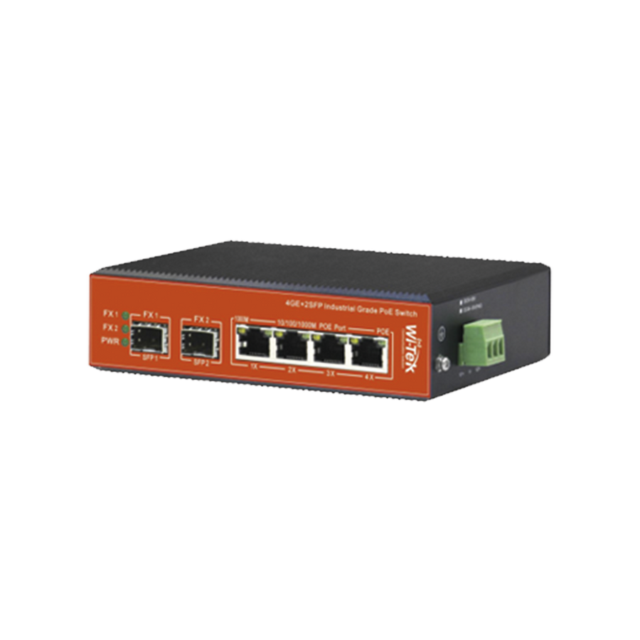Wi-Tek WI-PS306GF-IV2 Industrial PoE++ and Passive 24V Switch, Plug and Play with 4 Gigabit Ports + 2 SFP / PoE Budget 180W