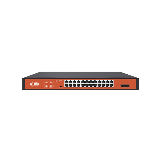 Wi-Tek WI-PS326GFH 24-Port Gigabit PoE Switch with 2 SFP Slots, 250m Long-Distance CCTV Mode, and 250W Power Budget