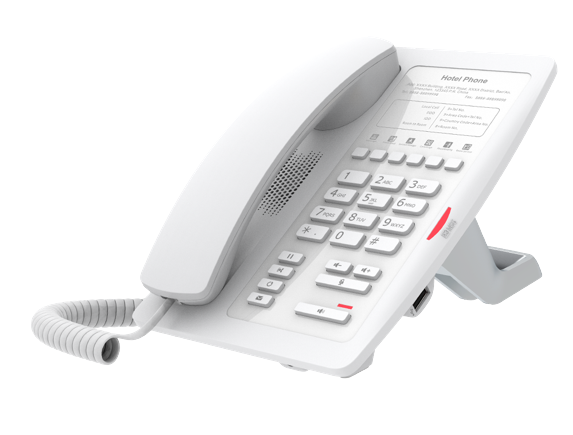 Fanvil White Elegant Hotel IP Phone with 2 SIP Lines, USB Charging Port, PoE, and HD Audio