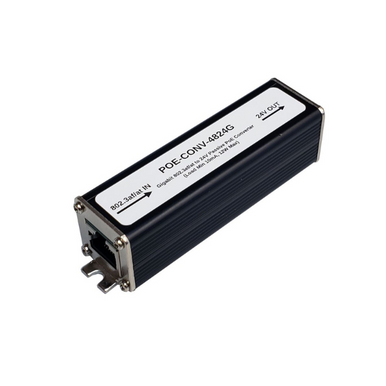 Tycon 802.3af/at to 24V Passive PoE. GigE. Load=Min 10mA, Max 12W. Black Al Encl. Surge Protect.