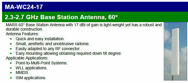 MARS Antennas MA-WC24-17B 17dBi Sector Antenna 60 Degree 2.3-2.7GHz with Mount
